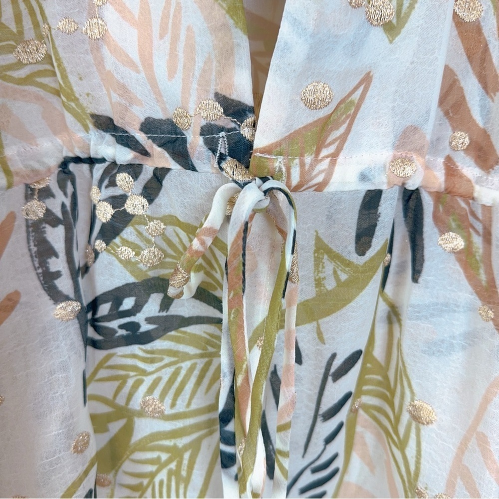 En Saison Nina Tropical Print Tie Closure Long Sleeve Blouse Top Small - Picture 9 of 12